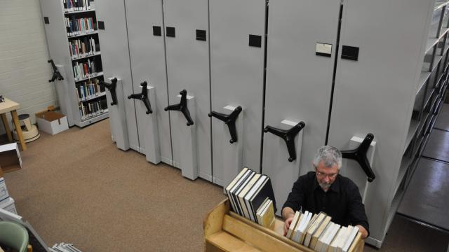 Book shelf units purchased by the California Mennonite Historical Society for Hiebert Library