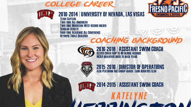 Graphic with information on new Sunbirds swimming and diving coach Katelyn Herrington