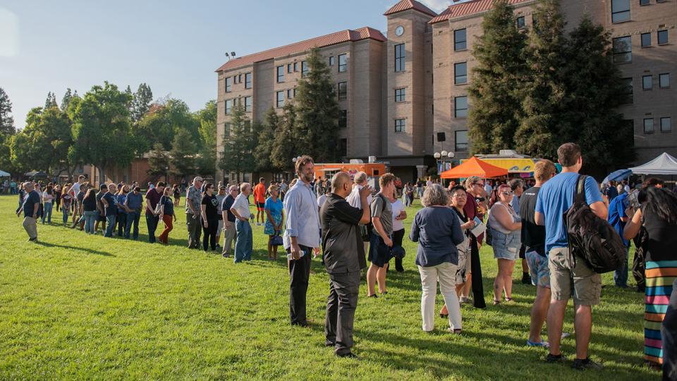 FPU community members gather on the main campus Green to begin the 75th Anniversary celebration