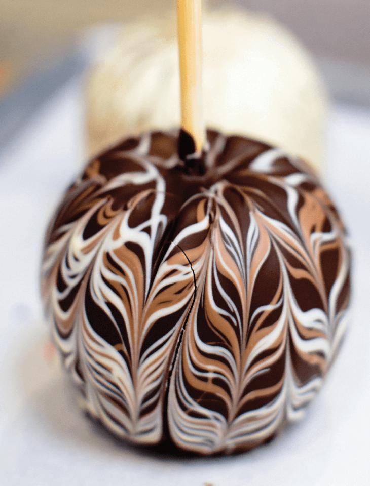Stafford's chocolate covered apple with chevron design
