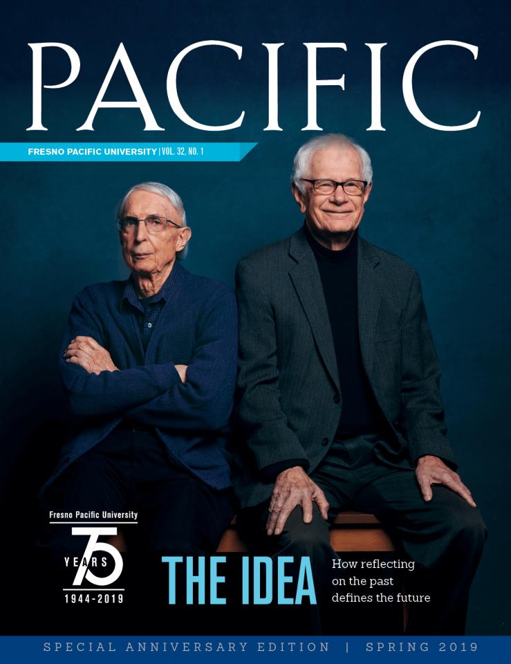 Spring 2019 Pacific Magazine Cover, Fresno Pacific University Vol. 32 No. 1: "The Idea: How Reflecting on the Past Defines the Future"