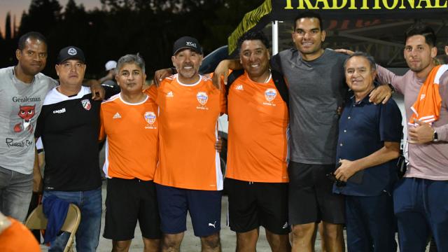 Men's soccer alumni (left to right): Carlos Velasco, Jose Mejia, Fidel Chavez, Roberto Coronado, Jose Delgadillo, Pablo Campos, Alfredo Guzman (supporter since the early 80s) and Renato Bustamante.