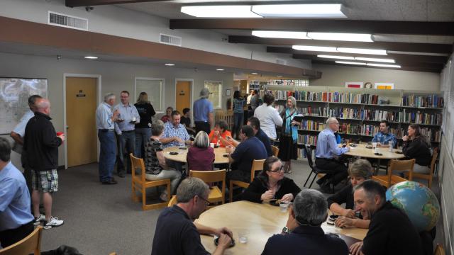 FPU gathering inside Hiebert Library