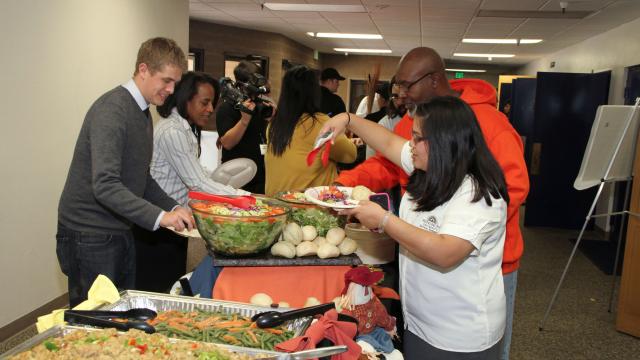 Thanksgiving food served in the Special Events Center