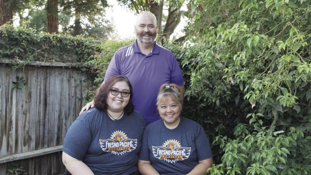 The Branson family: Mikailia, Calvin and Christina, in their Bakersfield yard