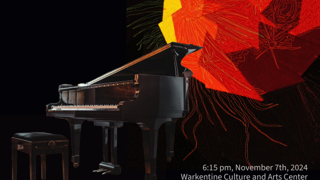 Graphic of a piano, a visual from one of the featured quilts