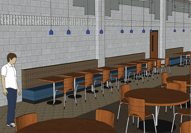 Digital rendering of the proposed changes to the Shehady Dining Hall