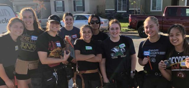 Photo of several college students with construction equipment