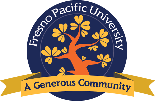 "Fresno Pacific University: A Generous Community" logo with ribbon and tree