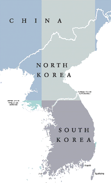 Map of North and South Korea