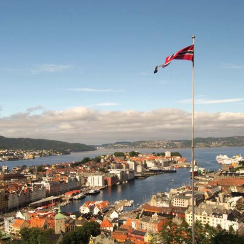 Scandinavia flag over looking the city