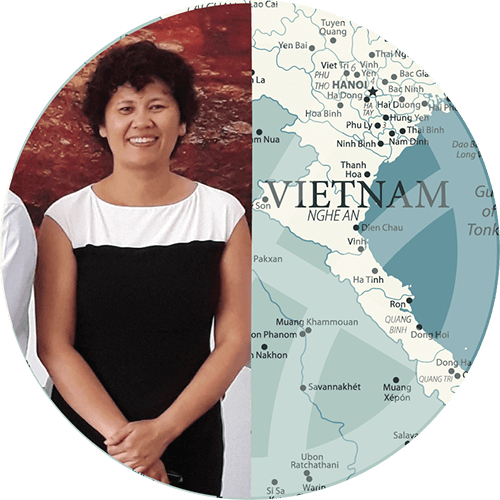 Hien Vu and a map of Vietnam