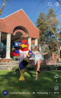Sunny the Sunbird and FPU student skipping